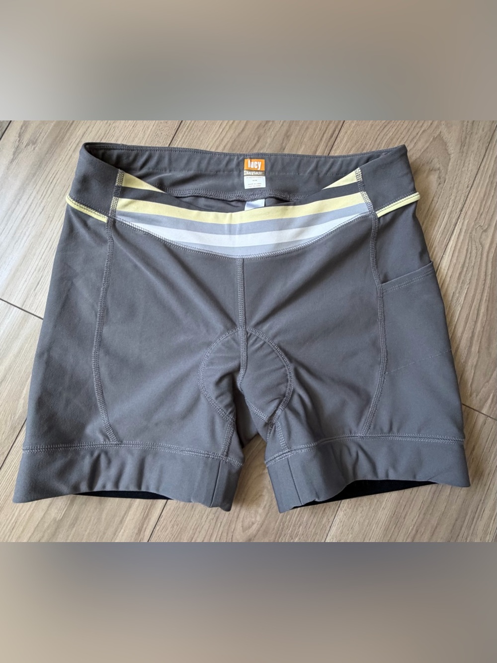 Lucy Gray Athletic Bike Shorts with Yellow and White Stripe Medium